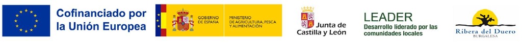Logotipos oficiales Ayuda LEADER: Unión Europea FEADER, Gobierno de España, Junta de Castilla y León, LEADER y ADRI Ribera del Duero Burgalesa